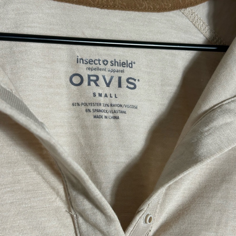 Orvis Pullover Long Sleeve 1/4 Neck Insect Shield Tan Size Small Like New